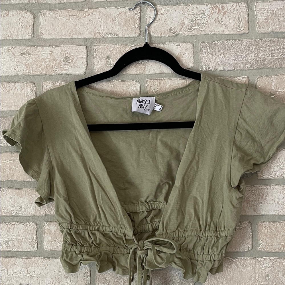 Princess Polly Sage Green Tie-Front Crop Top size 4